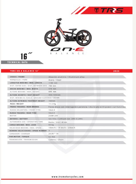 TRS 16 BALLANCE BIKE WITH ADJUSTABLE ELECTRIC POWER image
