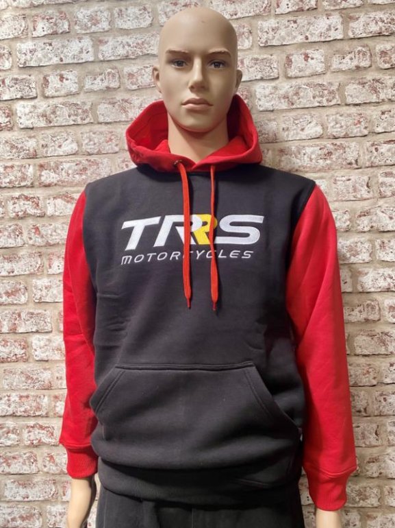 SIZE 3XL RED AND BLACK TRRS EMBROIDERED FLEECE HOODIE CHEST SIZE 50 INCH (128CMS) image